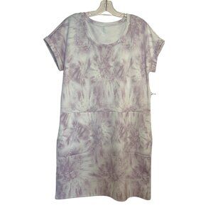 Gaiam Medium Tie-Dye Uptown Lounge S/S Hudson Pocket Tee Dress Lavender & White